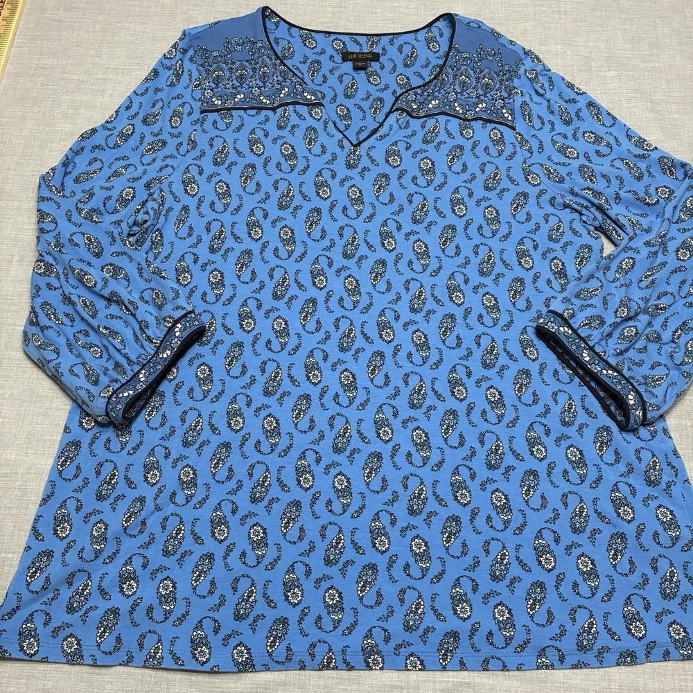 J Jill Wearever Collection Blue Paisley Top Womens Medium Tall Tunic Pullover
